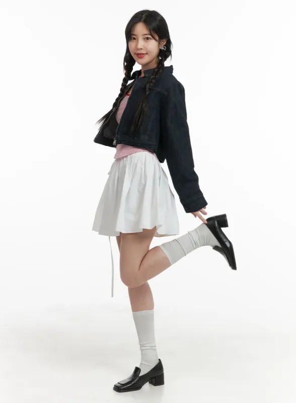 Banding Strap Cotton Mini Skirt OM425 sold by Lewkin