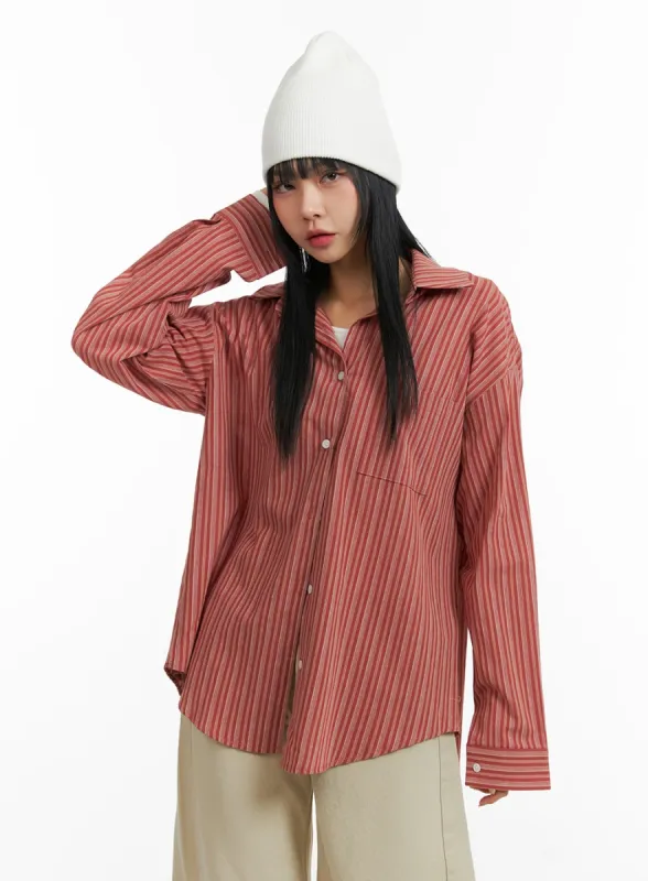Collar Striped Button Long Sleeve Blouse CJ411 sold by Lewkin