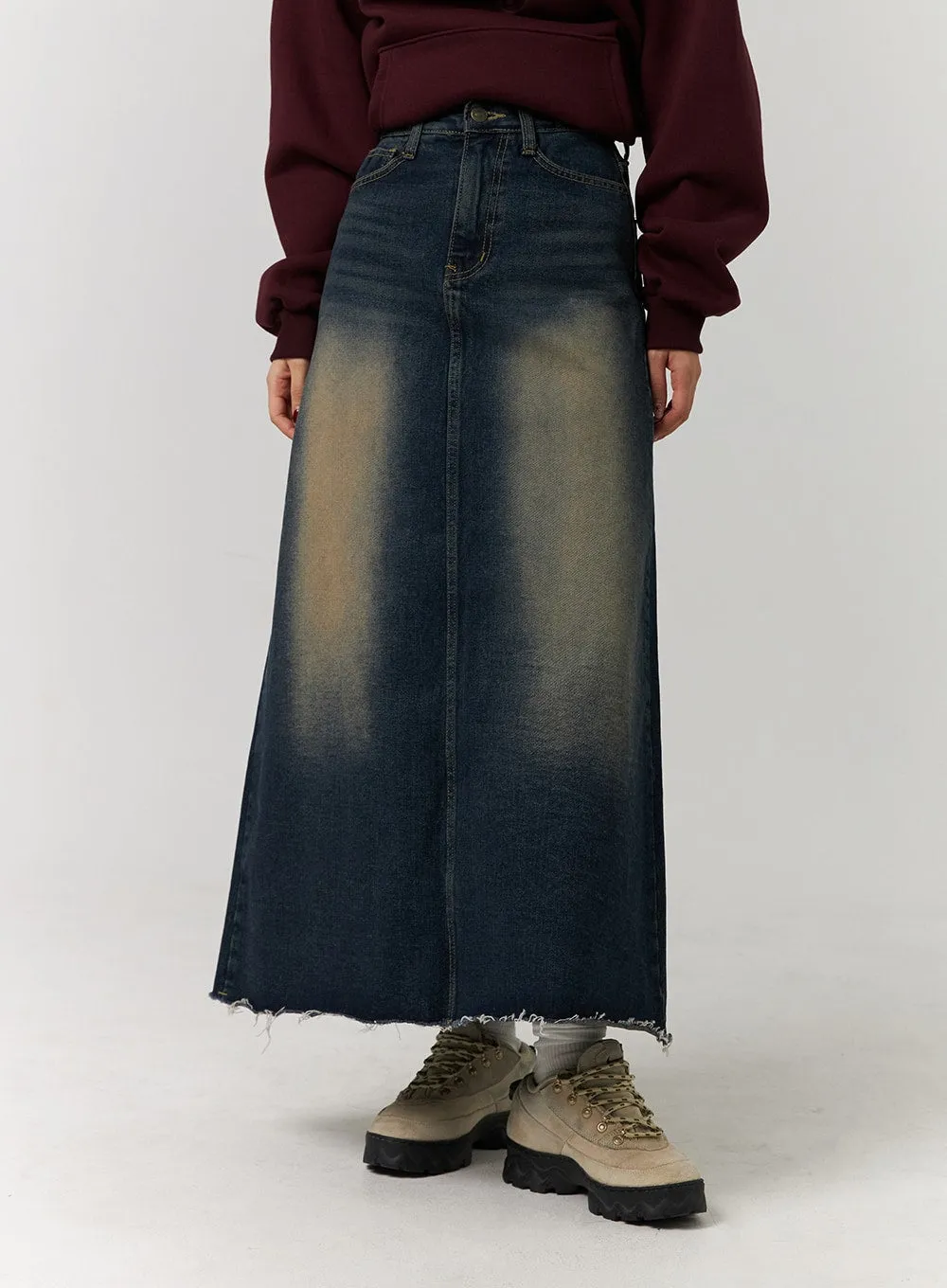 A-Line Distressed Denim Maxi Skirt CD329 sold by Lewkin product image thumbnail 5