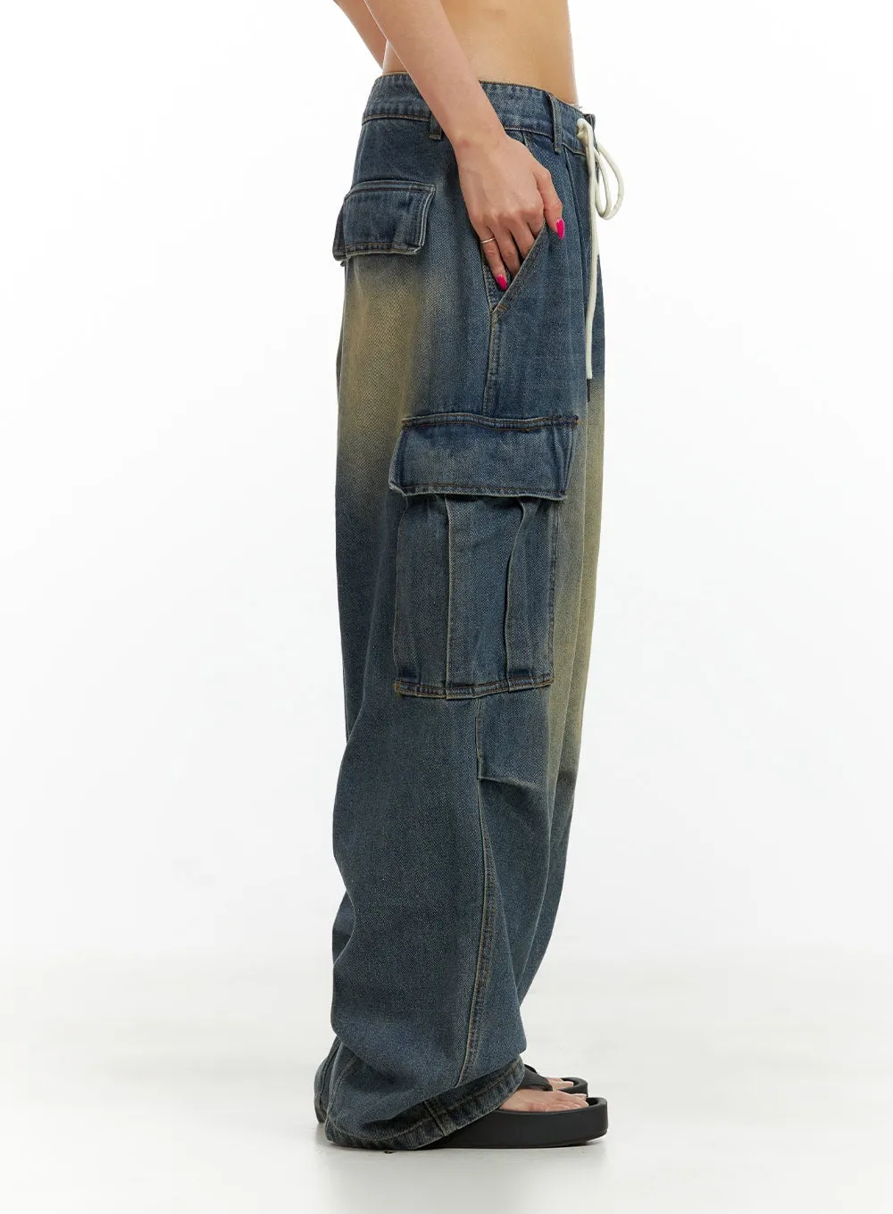 Drawstring Cargo Baggy Jeans CU417 sold by Lewkin product image thumbnail 5
