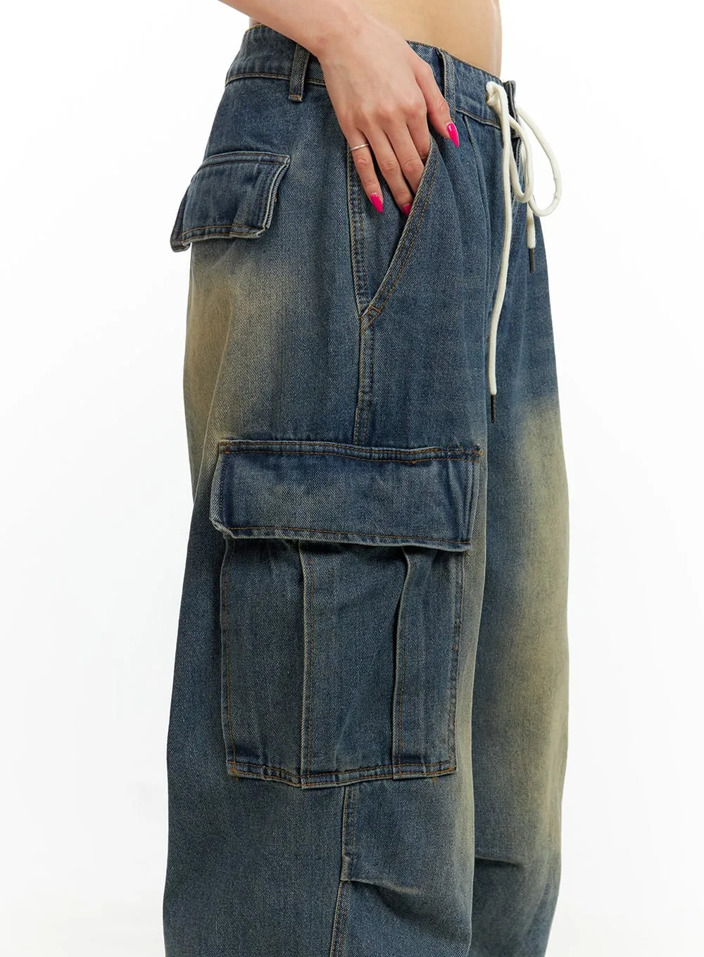 Drawstring Cargo Baggy Jeans CU417 sold by Lewkin product image thumbnail 4
