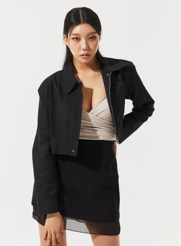 Zip-Up Cropped Jacket IM329 sold by Lewkin
