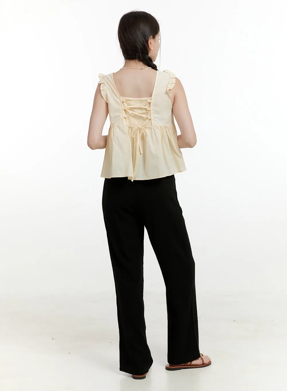 Pintuck Wide Fit Linen Pants OL424 sold by Lewkin product image thumbnail 5