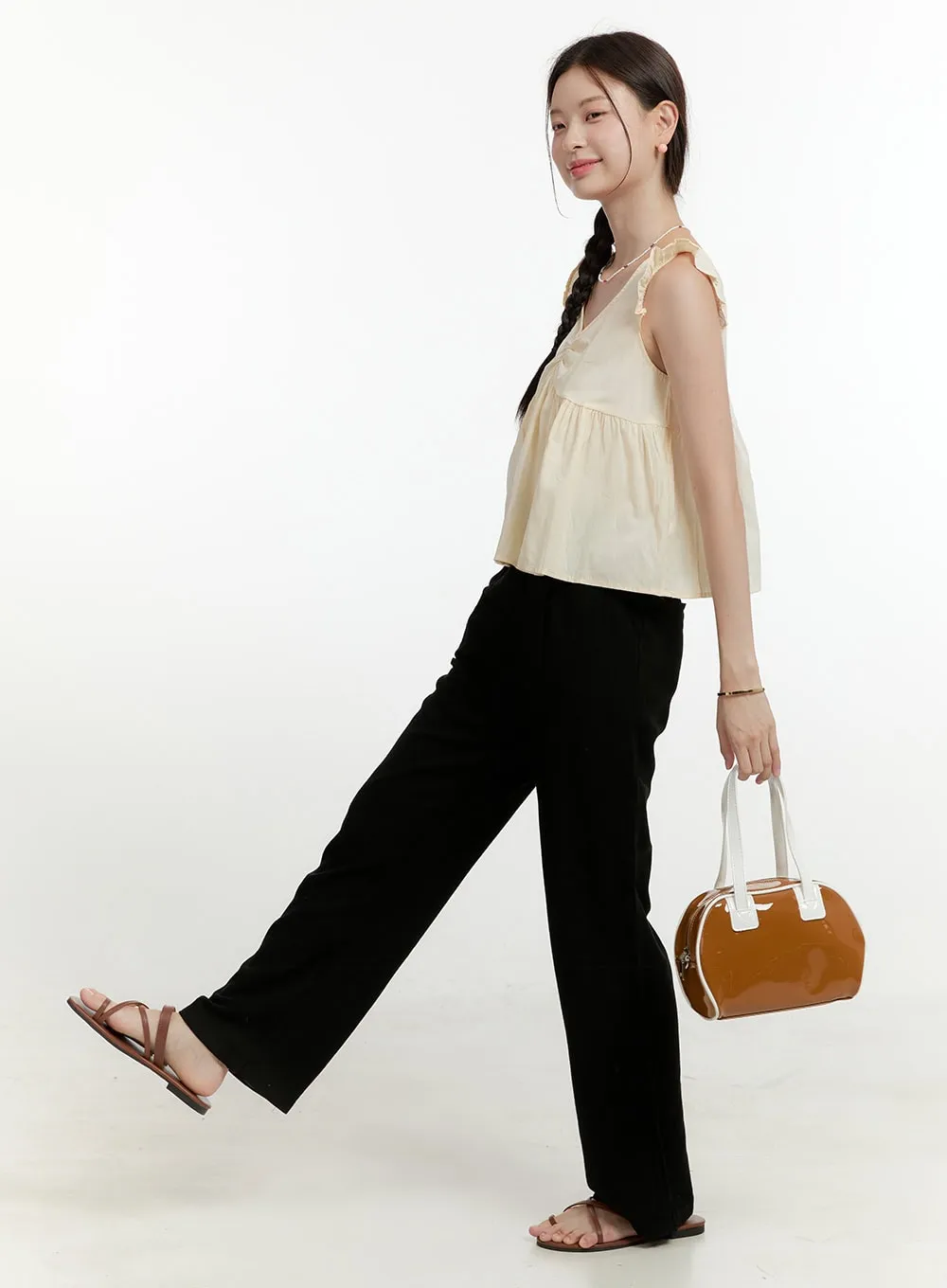 Pintuck Wide Fit Linen Pants OL424 sold by Lewkin product image thumbnail 4