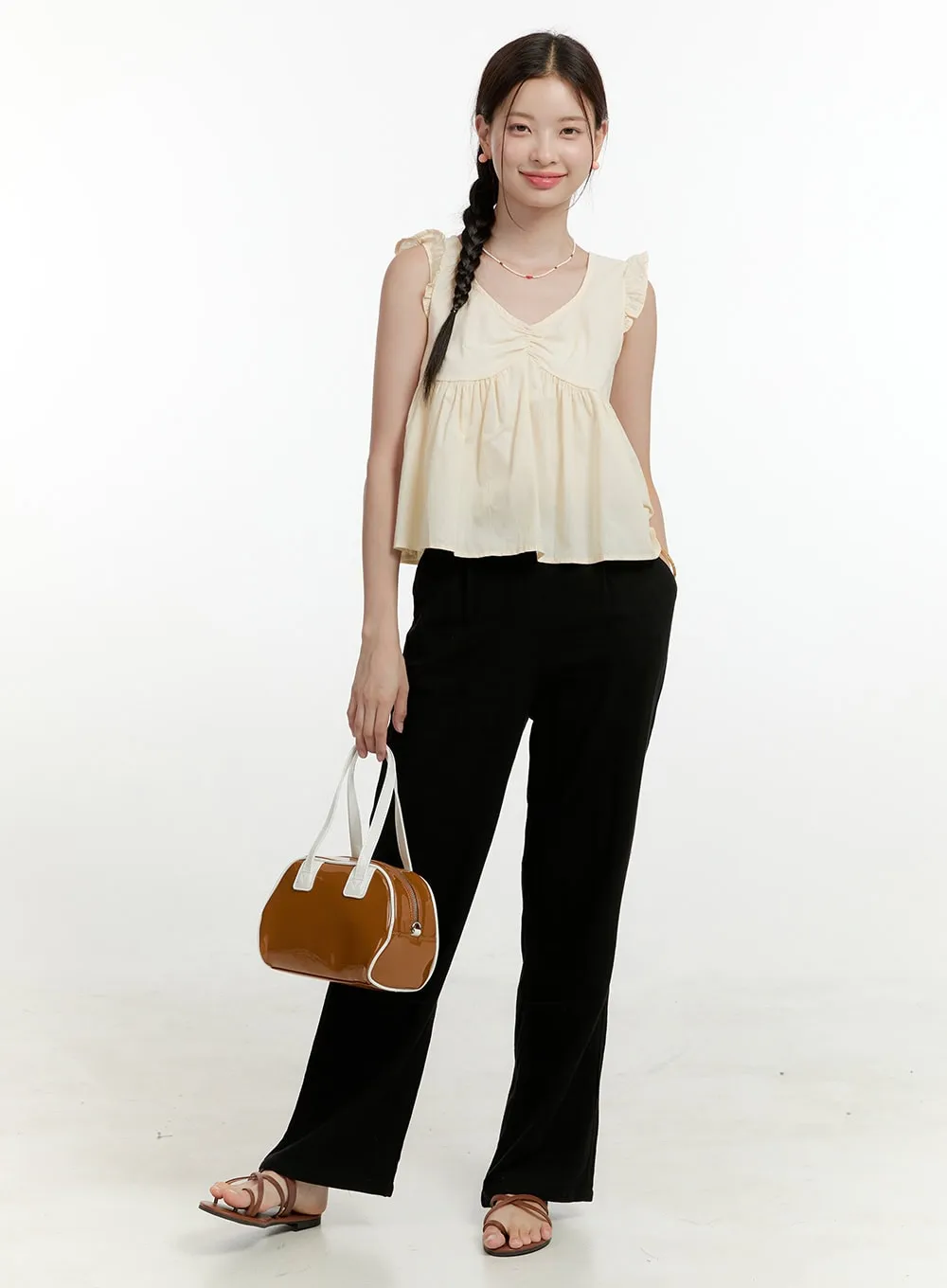 Pintuck Wide Fit Linen Pants OL424 sold by Lewkin product image thumbnail 3