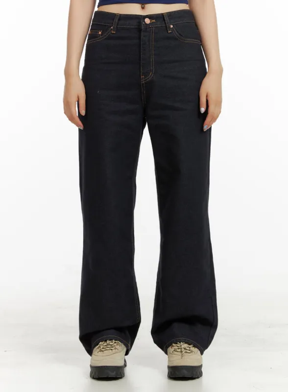 Indigo Stitched Straight Jeans CU424 sold by Lewkin