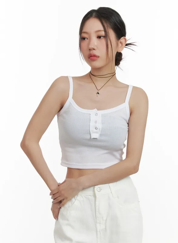 Solid Buttoned Cotton Cami Crop Top OA416 sold by Lewkin