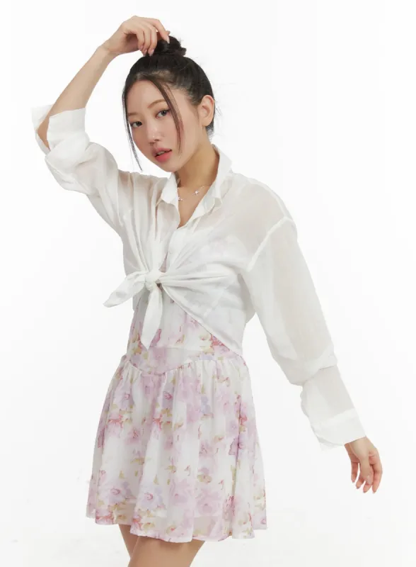 Front Tie Crop Blouse OM428 sold by Lewkin