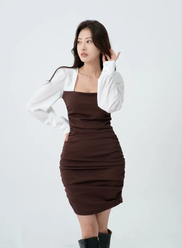 Elegant Square Neck Ruffle Pencil Mini Dress IO19 sold by Lewkin