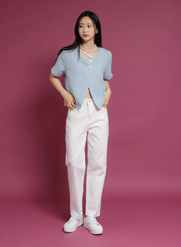 Pastel Cotton Semi Wide Pants OY19 sold by Lewkin
