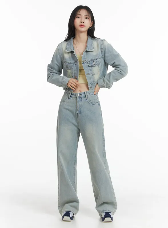 Light Washed Denim Jacket and Jeans Set OM408 sold by Lewkin