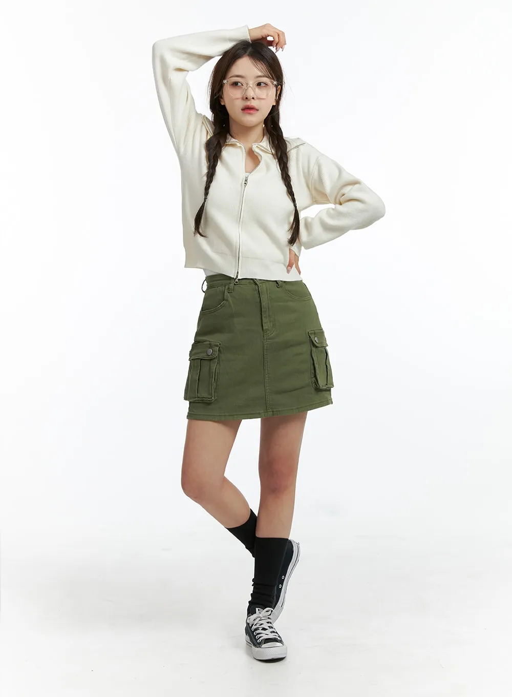 Denim High Waist Cargo Mini Skirt OJ415 sold by Lewkin