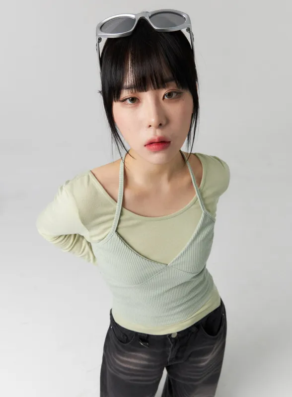 Halter Neck Cami and L/S Tee Set CS313 sold by Lewkin
