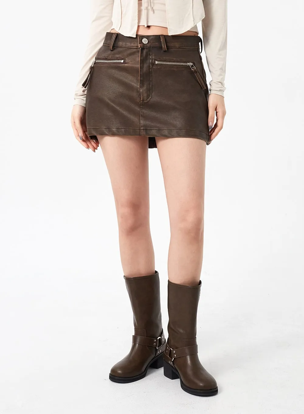 Faux Leather Mini Skirt CM316 sold by Lewkin product image thumbnail 5