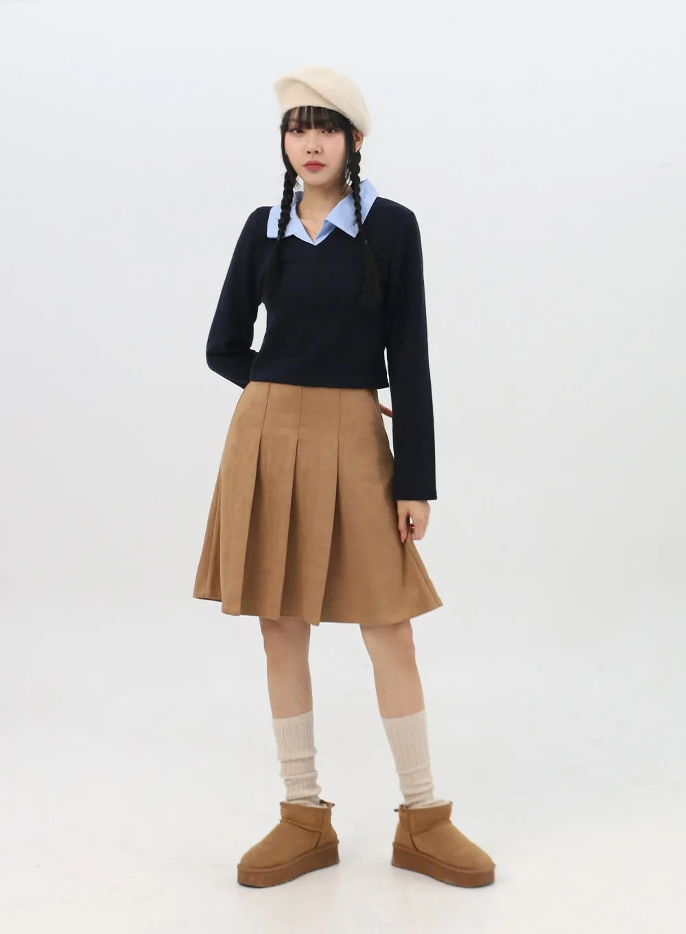 Suede Pleated Midi Skirt IN310 sold by Lewkin product image thumbnail 4