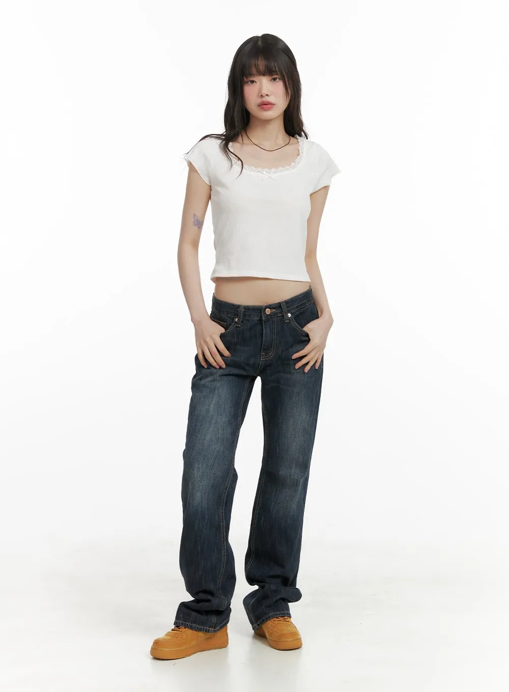 Square Neck Lace Trim Crop Top CA412 sold by Lewkin product image thumbnail 2