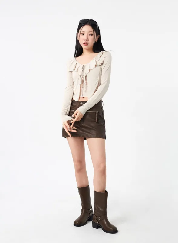 Faux Leather Mini Skirt CM316 sold by Lewkin