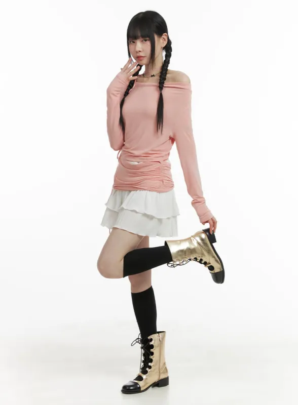Ruffle Banded Mini Skirt OM426 sold by Lewkin
