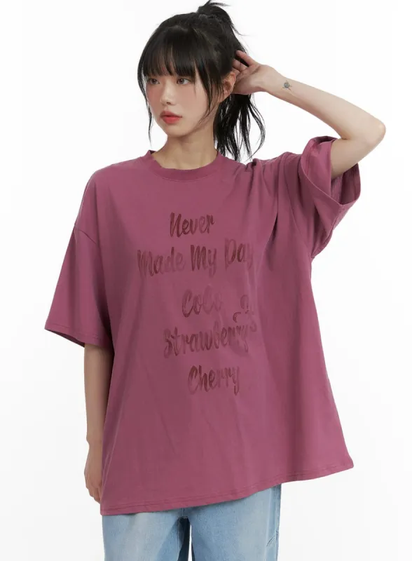 Oversized Graphic Lettering Tee CU410 sold by Lewkin
