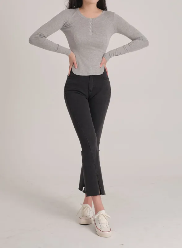 Bootcut Black Jeans with Front Slit J31 sold by Lewkin
