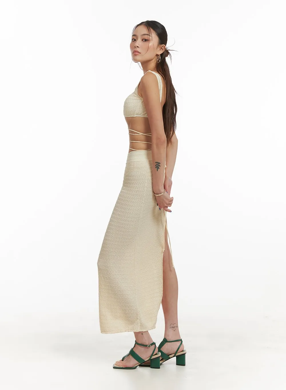 Textured Cross Back Bikini Set with Cover-Up Skirt OY408 sold by Lewkin product image thumbnail 4