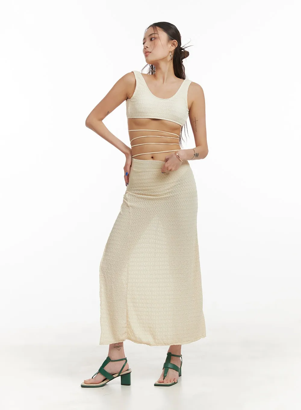 Textured Cross Back Bikini Set with Cover-Up Skirt OY408 sold by Lewkin product image thumbnail 2