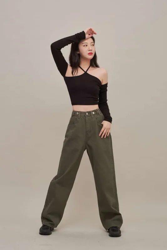 Halter neck Cut Out Long Sleeve Top F02 sold by Lewkin