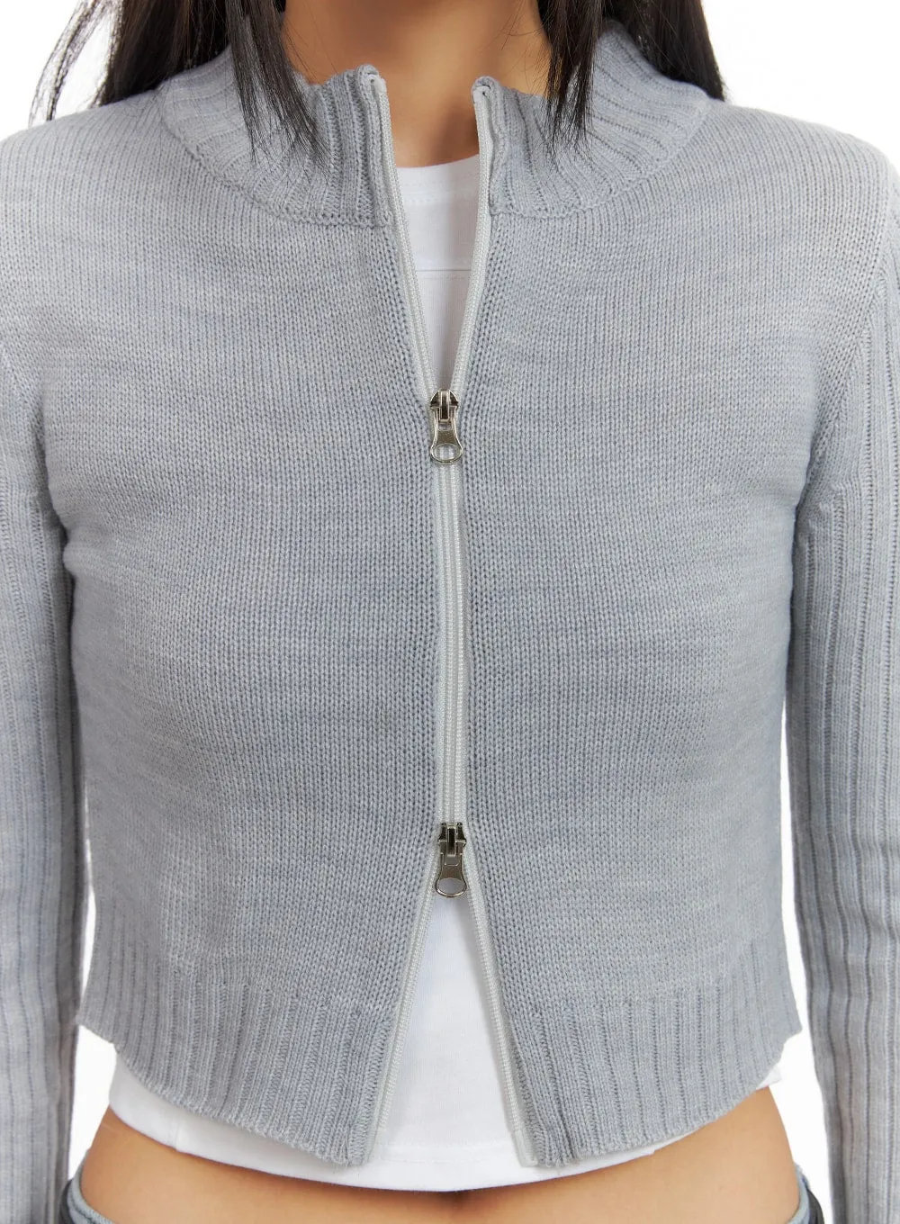 Crop Zip-Up Mock Neck Sweater IA417 sold by Lewkin product image thumbnail 3