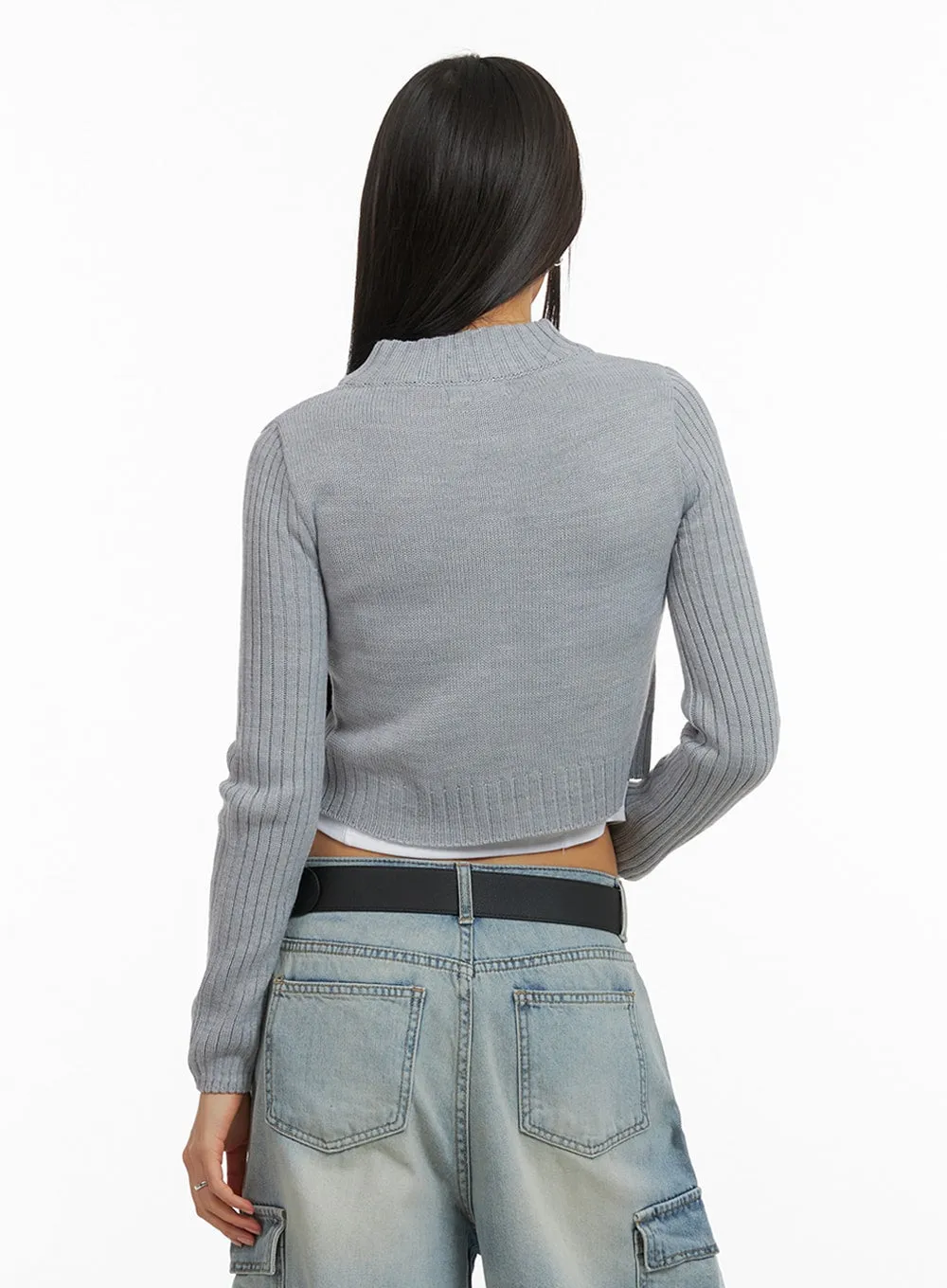 Crop Zip-Up Mock Neck Sweater IA417 sold by Lewkin product image thumbnail 5