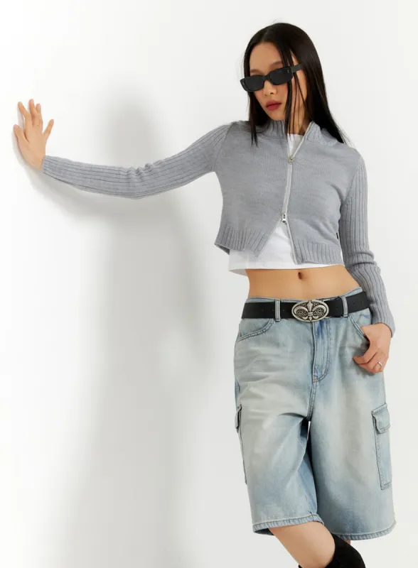 Crop Zip-Up Mock Neck Sweater IA417 sold by Lewkin