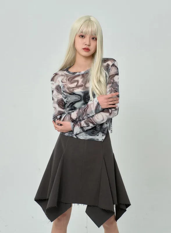 Tie-Dye Style Mesh Long Sleeves Top BN22 sold by Lewkin