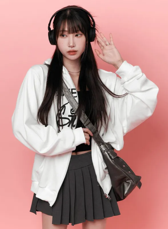 Oversized Graphic Zip-Up Hoodie CL424 sold by Lewkin