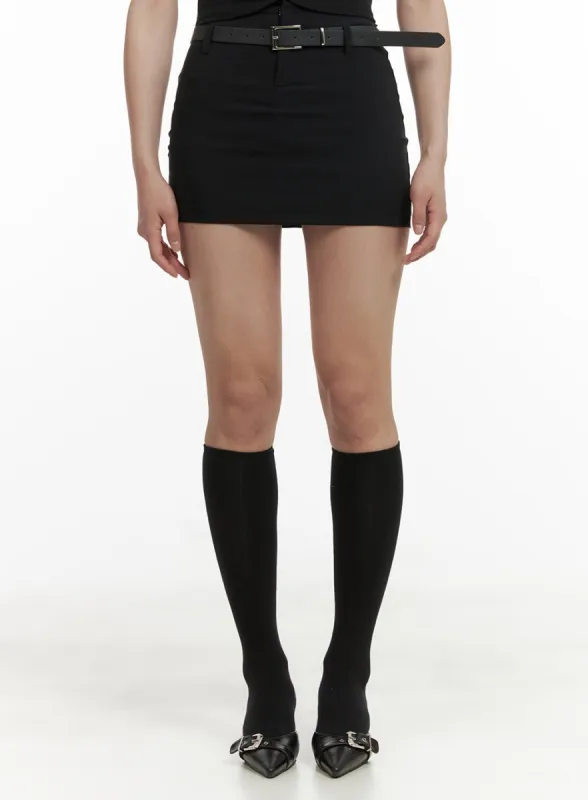 Low Rise Solid Mini Skirt with Belt CY417 sold by Lewkin