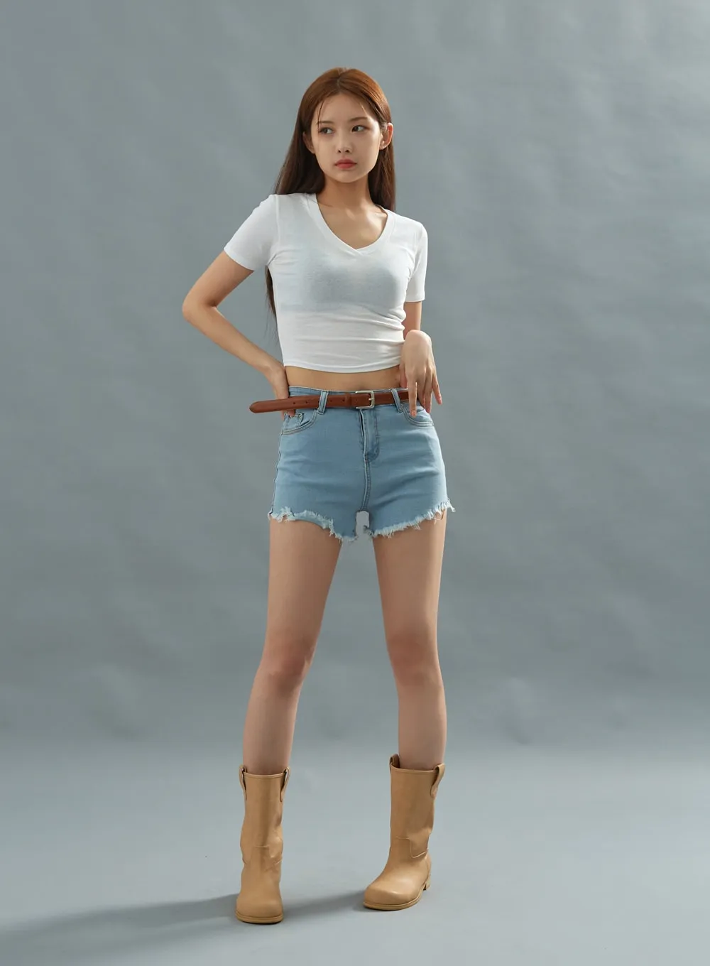 Isabella Cropped Short Denim Pants CU22 sold by Lewkin