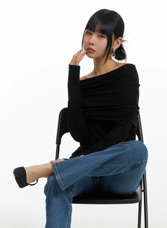 Solid Off Shoulder Long Sleeve IM414 sold by Lewkin