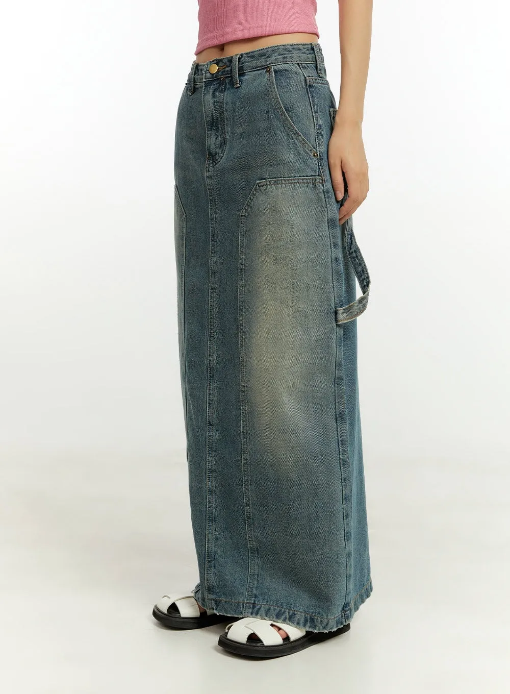 Stitched Detail Denim Maxi Skirt CU426 sold by Lewkin product image thumbnail 3