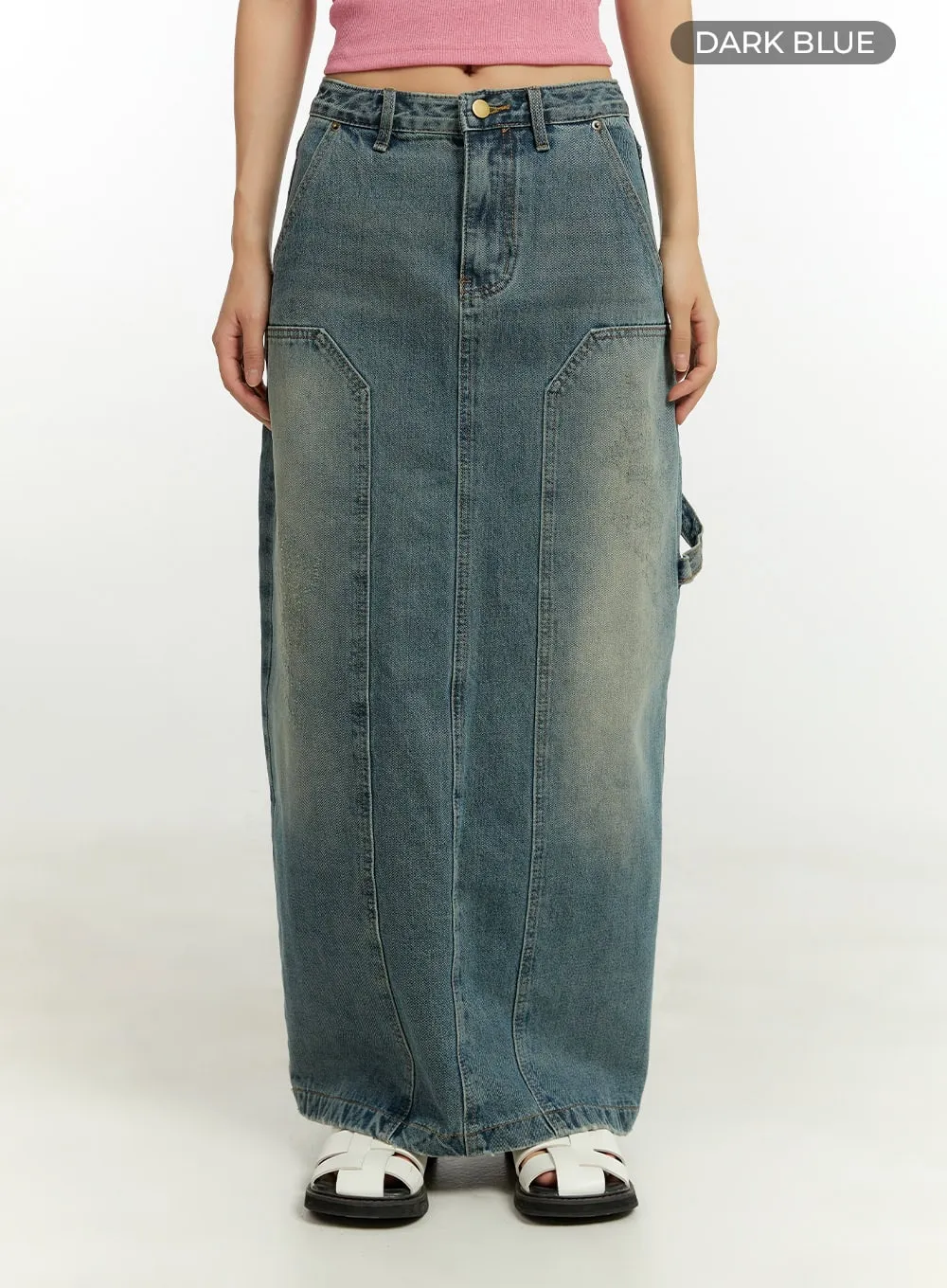 Stitched Detail Denim Maxi Skirt CU426 sold by Lewkin product image thumbnail 5