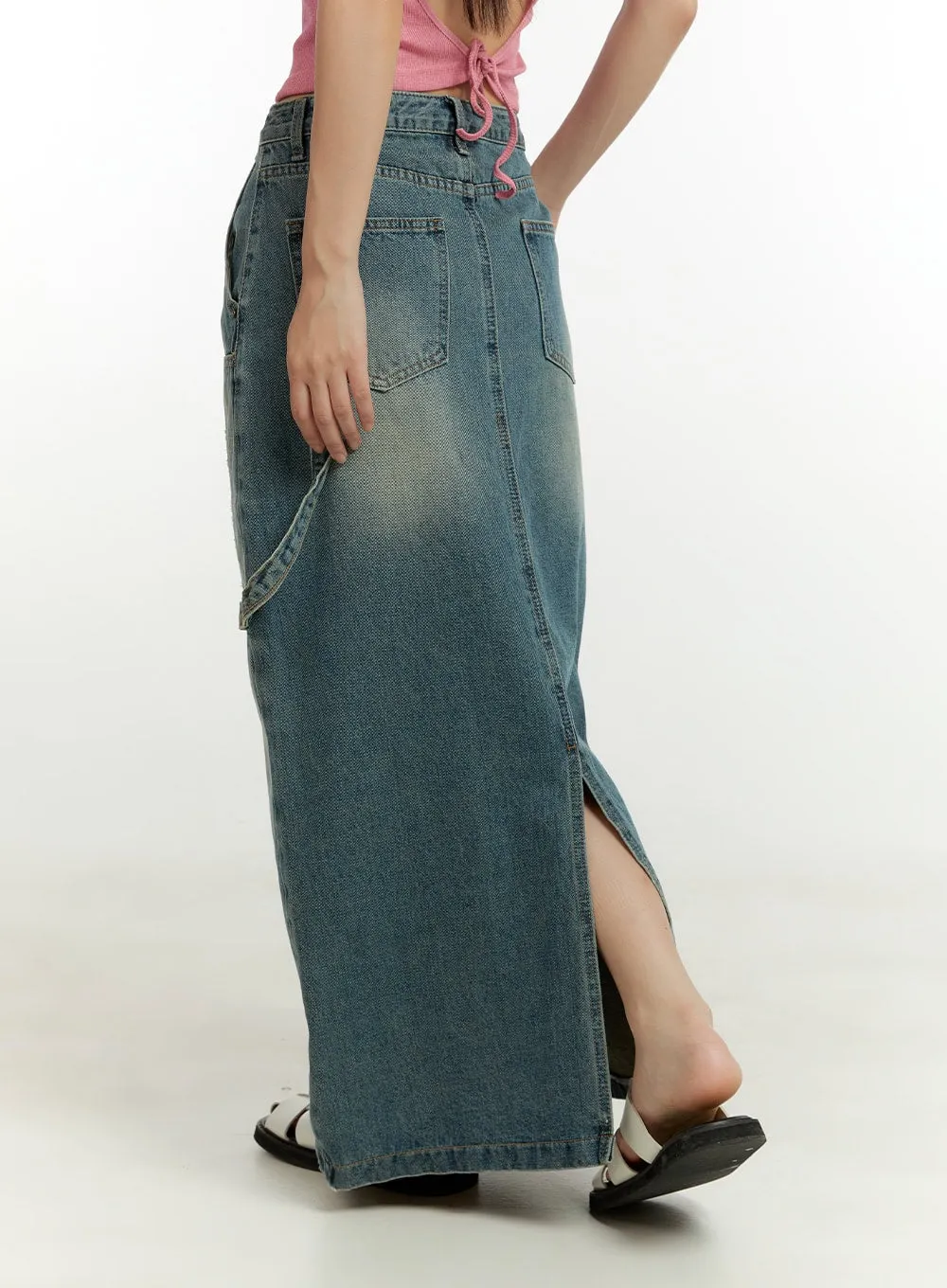 Stitched Detail Denim Maxi Skirt CU426 sold by Lewkin product image thumbnail 4