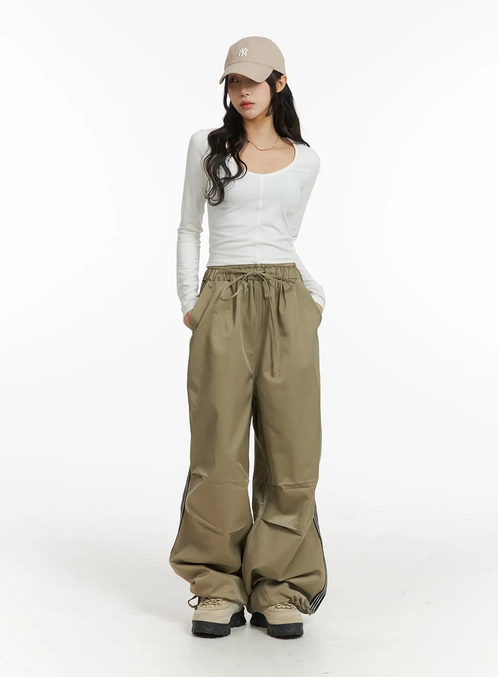 Stripe Nylon Wide Pants (UNISEX) CJ418 sold by Lewkin