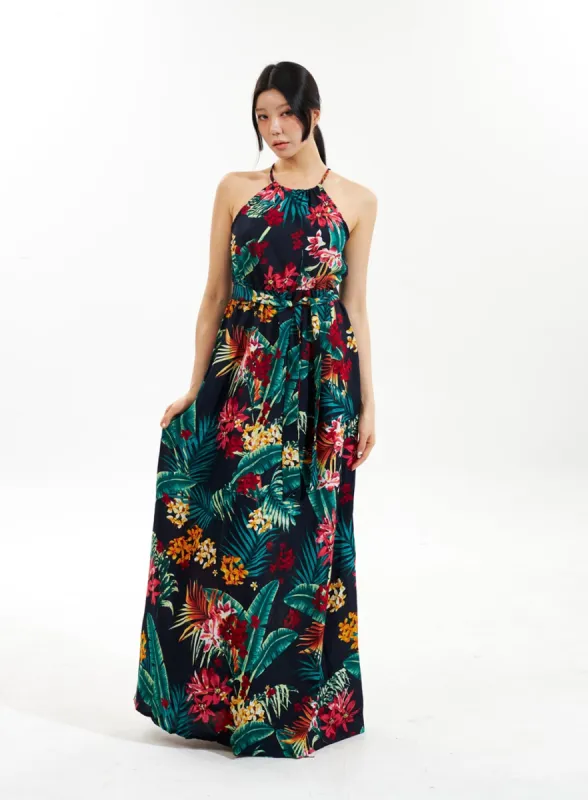 Halter Neck Flower Maxi Dress IU308 sold by Lewkin