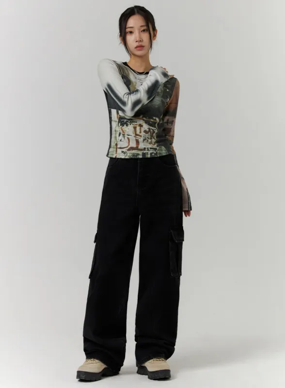 Cargo Wide Leg Jeans CD312 sold by Lewkin