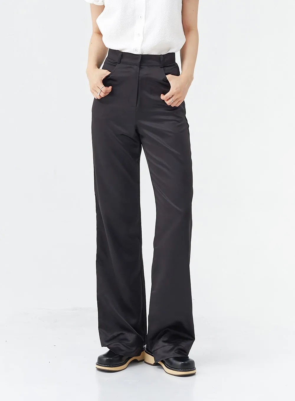 Satin Slit Straight Fit Tailored Pants OG10 sold by Lewkin product image thumbnail 3