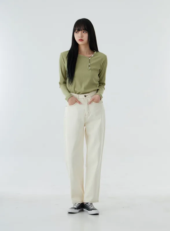 High Waist Straight Leg Pants OO19 sold by Lewkin