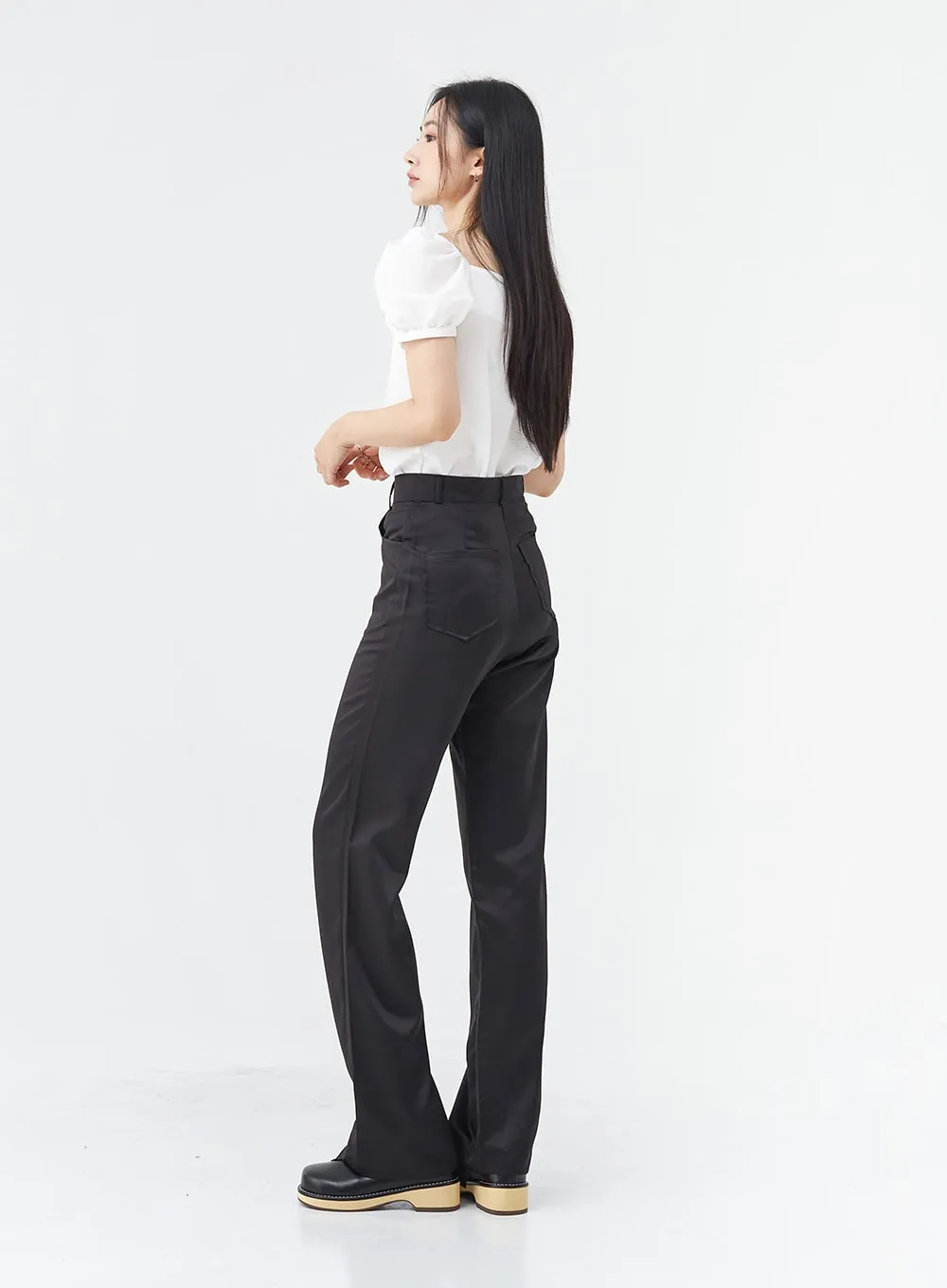 Satin Slit Straight Fit Tailored Pants OG10 sold by Lewkin product image thumbnail 5