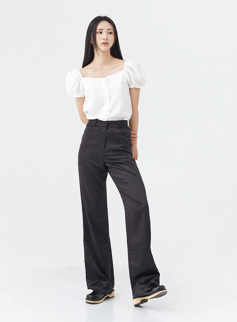 Satin Slit Straight Fit Tailored Pants OG10 sold by Lewkin product image thumbnail 2