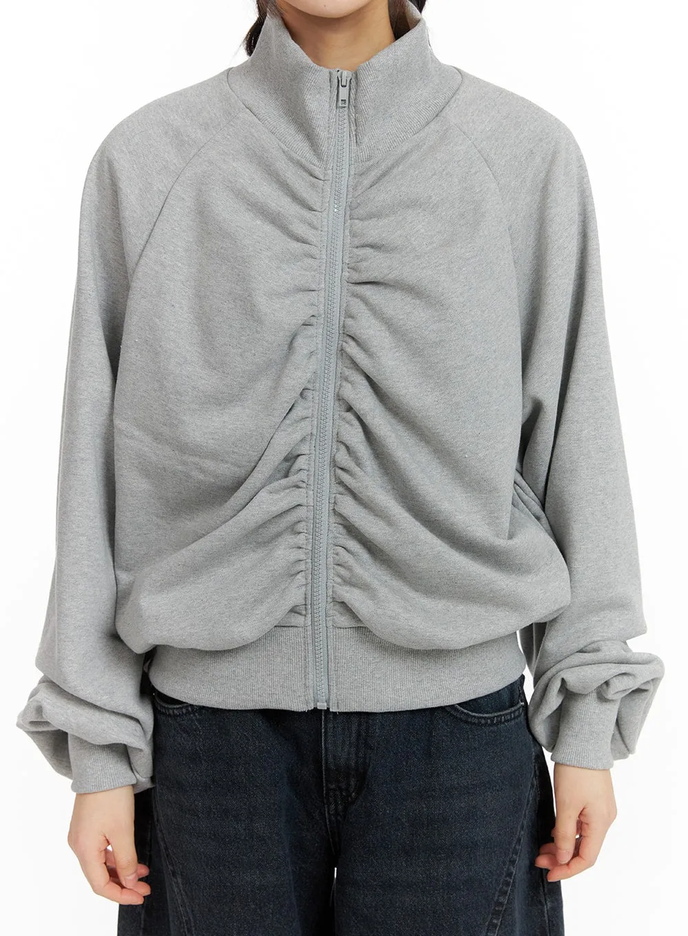 Shirred High Collar Sweat Zip-Up CF422 sold by Lewkin product image thumbnail 4