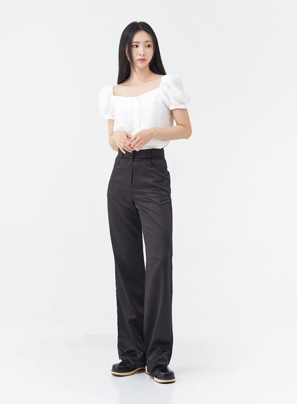 Satin Slit Straight Fit Tailored Pants OG10 sold by Lewkin product image thumbnail 4