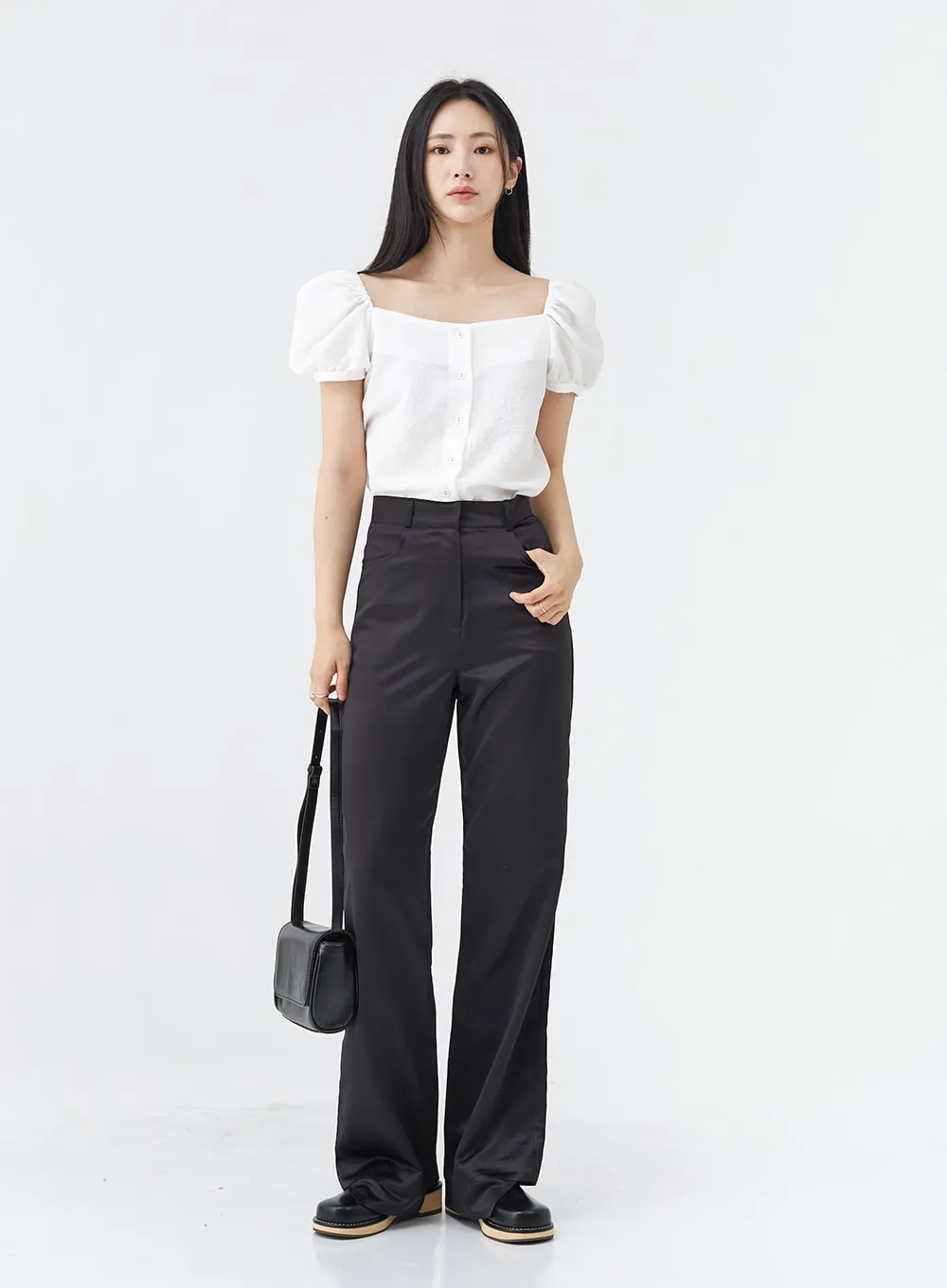 Satin Slit Straight Fit Tailored Pants OG10 sold by Lewkin