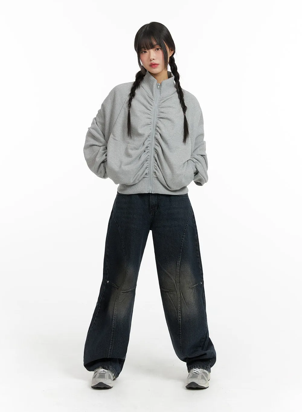 Shirred High Collar Sweat Zip-Up CF422 sold by Lewkin product image thumbnail 2