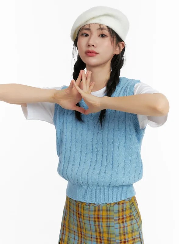 Cable Knit Sweater Vest OM408 sold by Lewkin